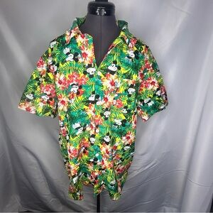 Disney Men's Tropical Mickey Mouse Shirt - Green, Red, Yellow
